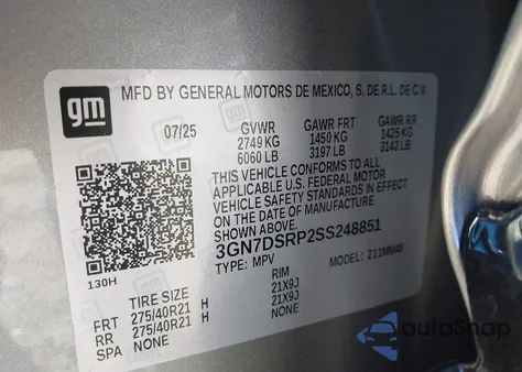 2025 Chevrolet Equinox Ev Rs из США, поврежденный, VIN 3GN7DSRP2SS248851